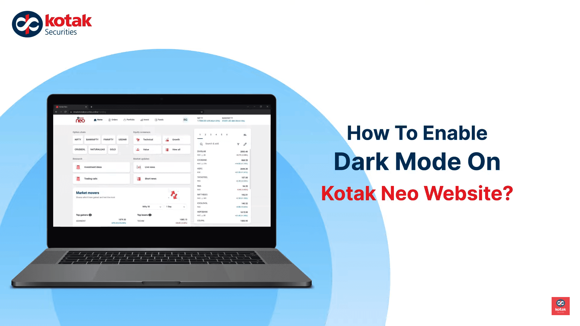 How to enable dark mode on Kotak Neo website?
